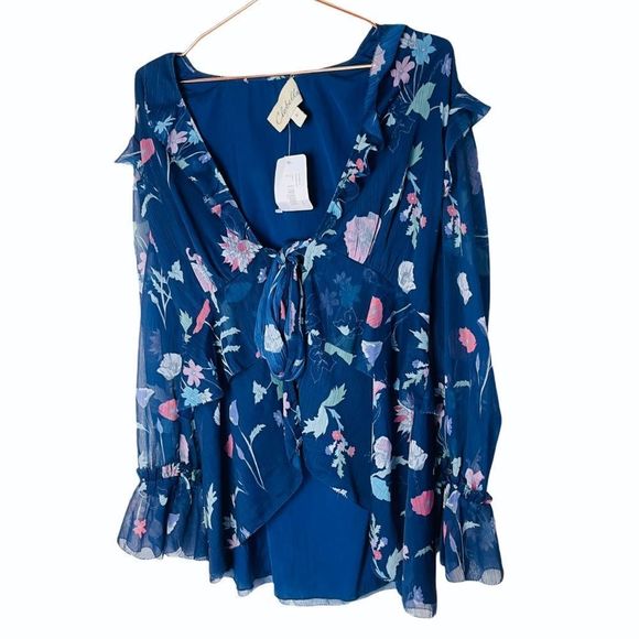 NWT Revolve Cleobella Blue Chiffon Ruffle Top Small - Picture 1 of 7